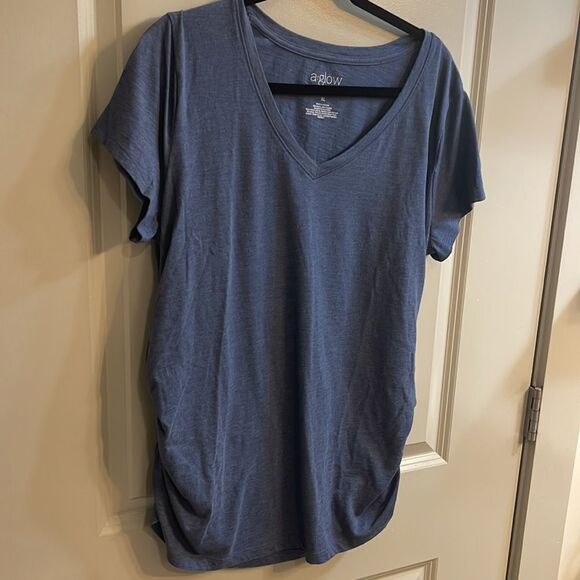 Blue Cotton Maternity Top - Picture 3 of 6